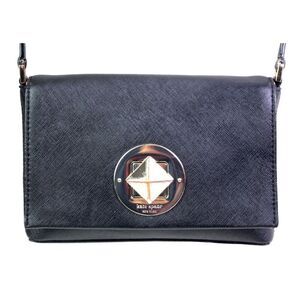 kate spade NY BLACK REAL LEATHER FLAP TURN LOCK SHOULDER BAG XBODY HANDBAG PURSE